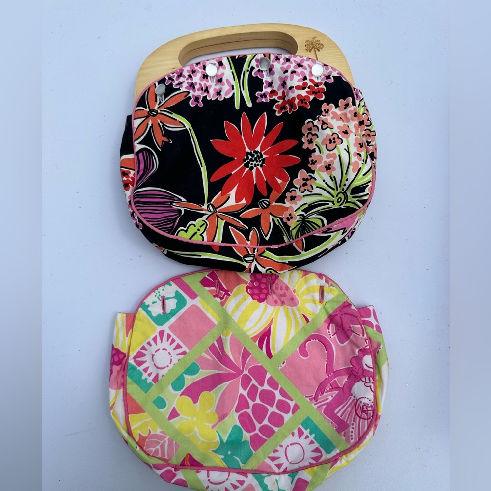 Vintage Lily Pulitzer Wooden Handle Bag with 2 reversible covers